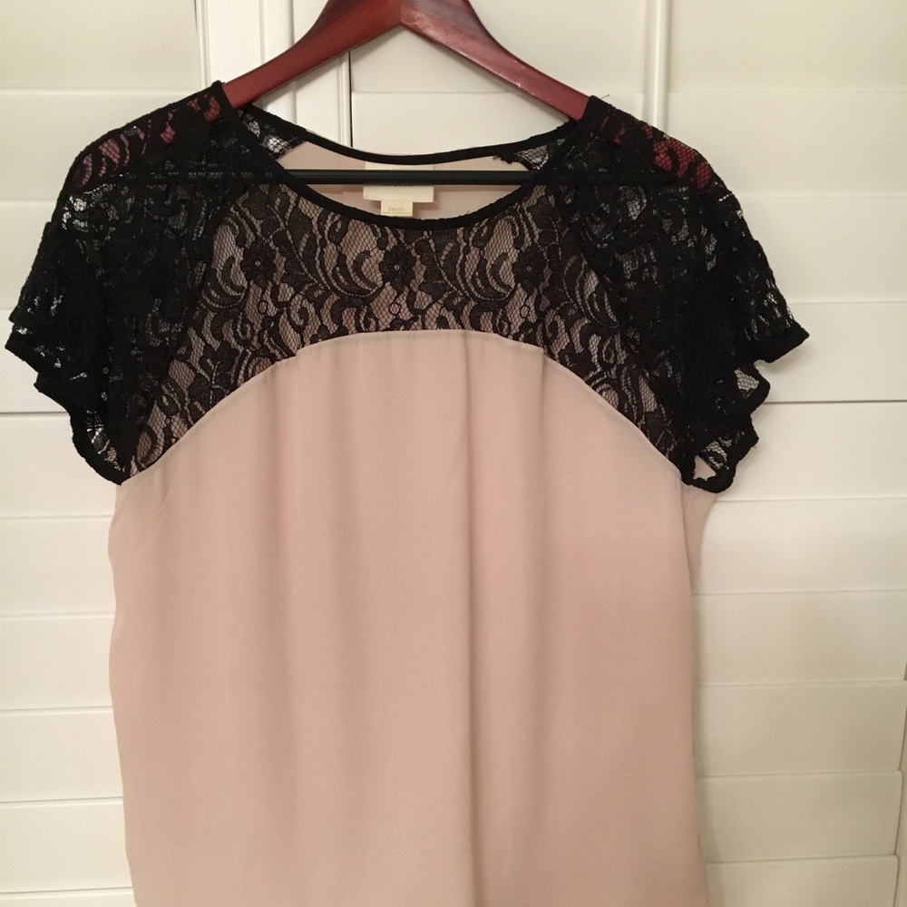 Anthropologie silky top with lacey details